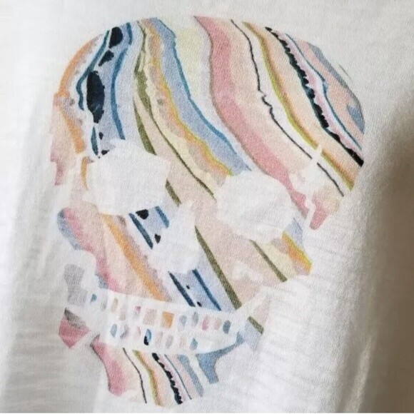 Jizelle Skull and Cashmere Top t-shirt White Short Sleeve Casual Summer Small - Picture 4 of 8